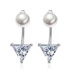 Pearl &  Princess Cut Drop Diamond Earrings